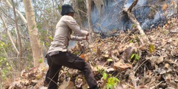 Bhabinkamtibmas dan Warga Padamkan Kebakaran Lahan Perkebunan di Lempang